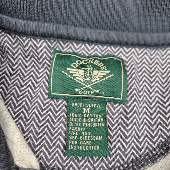 Dockers Shirt Mens Medium Grey Polo Cotton Golf Club Ball Casual Prep Striped M - Picture 4 of 8